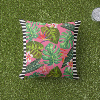 B&W Stripe Rosa Tropical Dekorativ kudde
