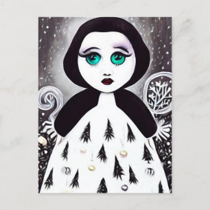 B&W Surreal Pop Julafton Träd Dress Doll Vykort