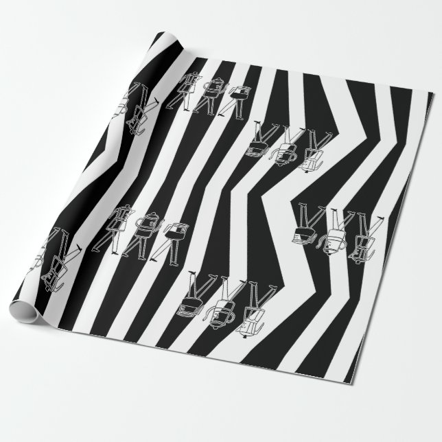 B & W Three Kaffemaskiner Randig Kaffe Presentpapper (Utrullad)