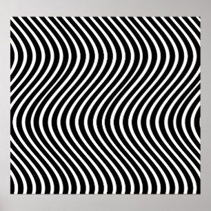 B&W Vågigt Linjer Optical Illusion Art Poster