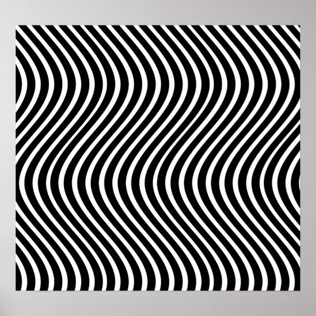 B&W Vågigt Linjer Optical Illusion Art Poster (Framsidan)