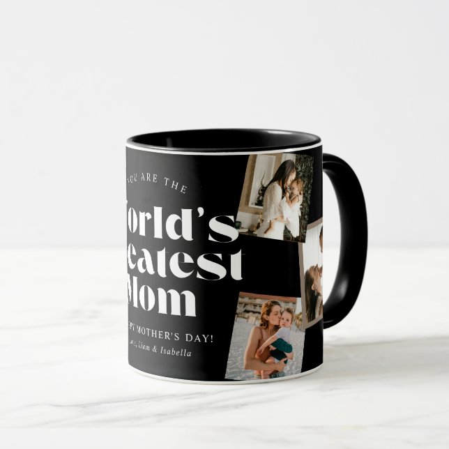 B & W Världens Bästa Mamma 6 Fotoskollasj Mugg (Framsida höger)