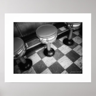 B&W Vintage Diner Stolar Affisch Print
