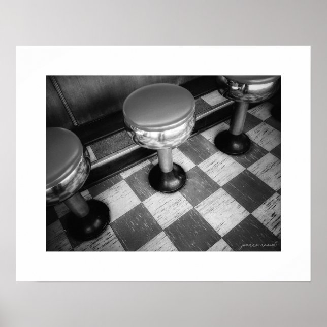 B&W Vintage Diner Stolar Affisch Print (Framsidan)