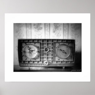 B&W Vintage klockradioaffisch tryck