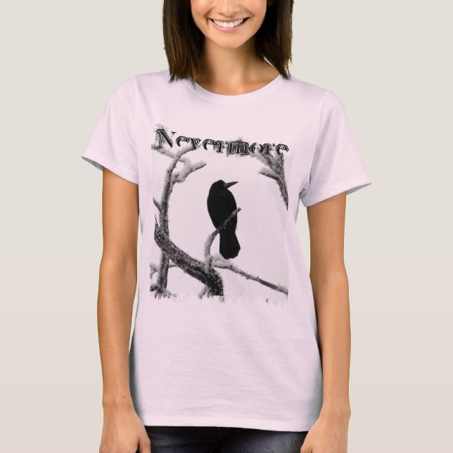 B&W-vinter korpsvarta Edgar Allan Poe Nevermore Tee (Framsida)