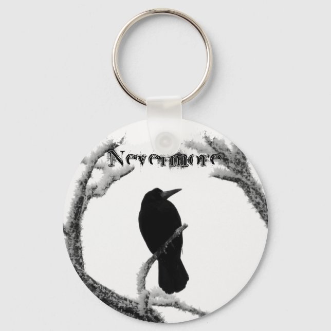 B&W Winter Raven Edgar Allan Poe Ickmore Nyckelring (Framsida)