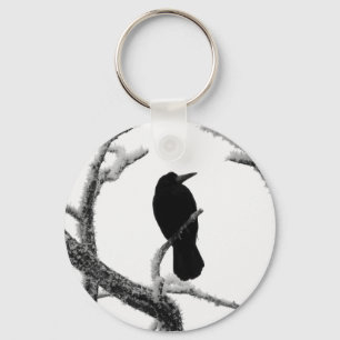 B&W Winter Raven Edgar Allan Poe Nyckelring