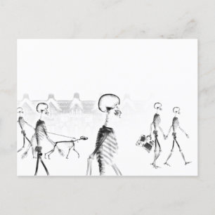 B&W X-Ray Skeleton City Scene Vykort