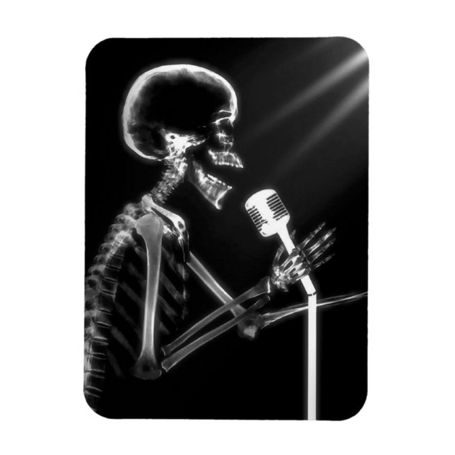 B&W X-Ray Vision Skeleton Singing on Mic Magnet (Vertikal)