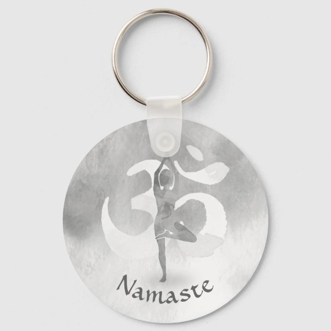 B&W Yoga-instruktionsmeditation Träd om om-symbol Nyckelring (Framsida)