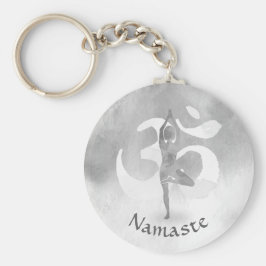 B&W Yoga-instruktionsmeditation Träd om om-symbol Nyckelring