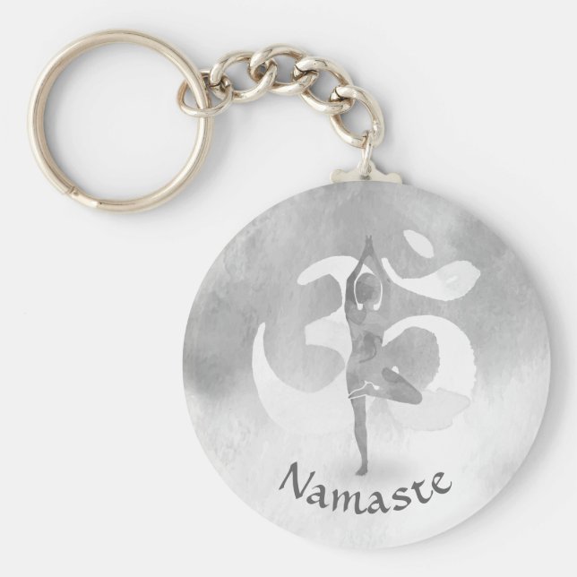 B&W Yoga-instruktionsmeditation Träd om om-symbol Nyckelring (Framsidan)