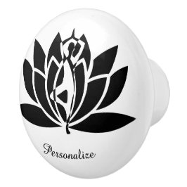 B & W Yoga Zen Lotus Flower Personalize Dresser Knopp
