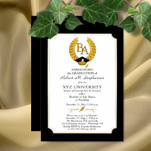 BA - Bachelor of Arts Degree College Graduation Inbjudningar