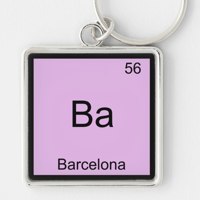 Ba - Barcelona Rolig Kemiskt Element Symbol T-Shir Fyrkantig Silverfärgad Nyckelring (Framsidan)