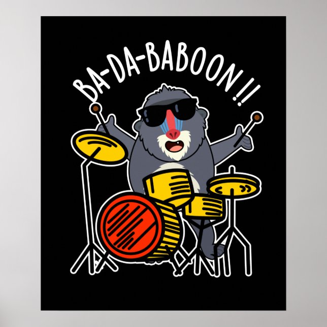 Ba-da-ba-boon Funny Baboon Pun Mörk BG Poster (Framsidan)