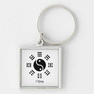 Ba Gua, 8 trigram, yin yang anpassade Fyrkantig Silverfärgad Nyckelring