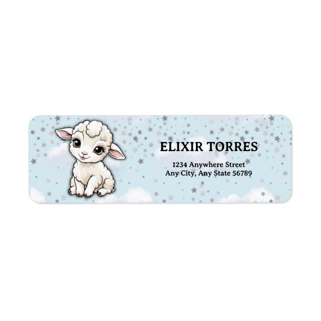 Baa-baa A Little Lamb Stars Baby Shower Returadress Etikett (Framsidan)