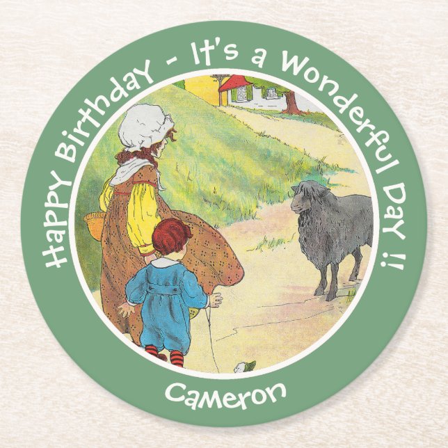 Baa, Baa, Black Sheep Födelsedagsfest Collection Underlägg Papper Rund (Framsidan)