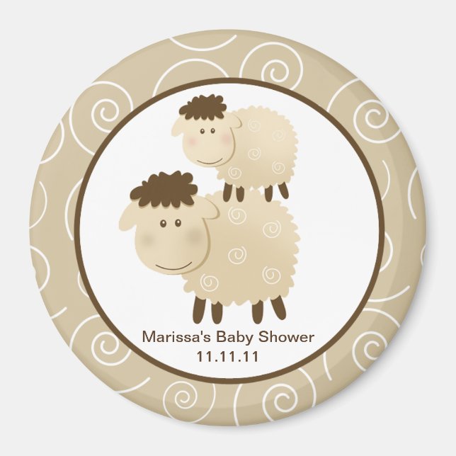 Baa Baa Sheep Neutralt 3-tums Round Favor Magnet (Framsidan)