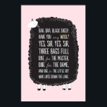 Baa Black Frakt Nursery Rhyme Poster<br><div class="desc">Poster med barnens favoritmyrhäst. Perfekt till förskolan.</div>