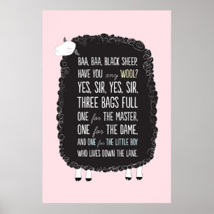 Baa Black Frakt Nursery Rhyme Poster
