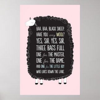 Baa Black Frakt Nursery Rhyme Poster
