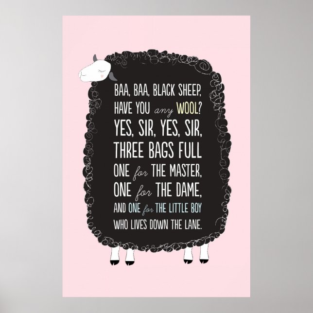 Baa Black Frakt Nursery Rhyme Poster (Framsidan)
