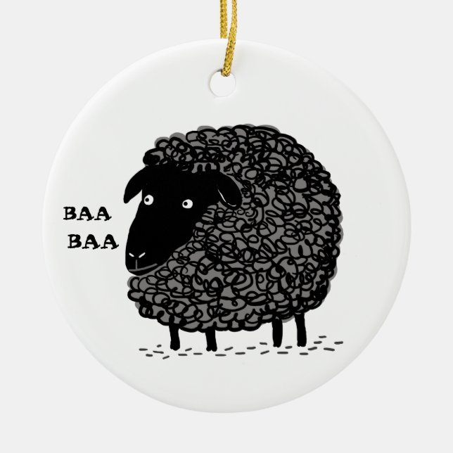 Baa Black Sheep Cute Anpassningsbar Helgdag Orname Julgransprydnad Keramik (Framsidan)