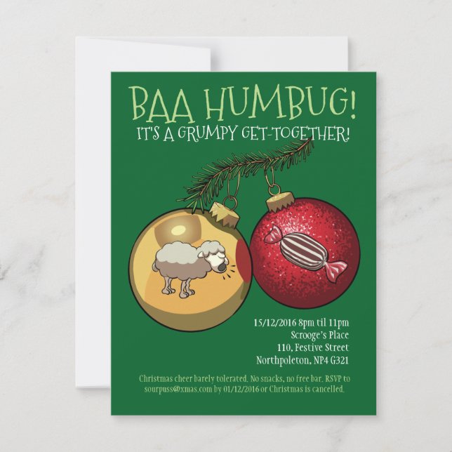 Baa Humbug Baubles-Tecknaden för julfår och kandy Inbjudningar (Framsida)