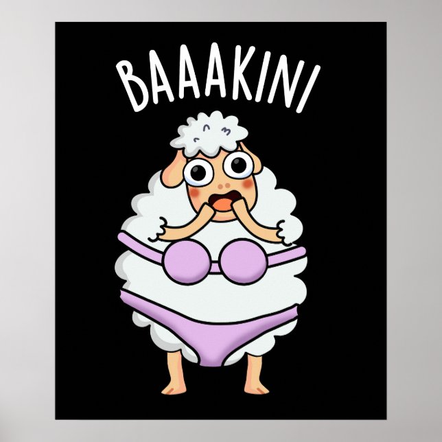 Baa-kini Funny Bikini Pun Mörk BG Poster (Framsidan)
