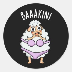 Baa-kini Funny Bikini Pun Mörk BG Runt Klistermärke