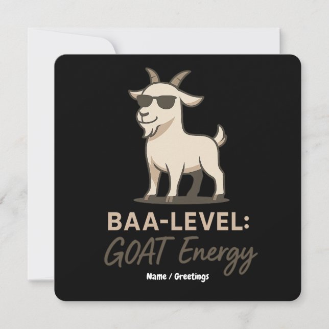  Baa-Level: GOAT Energy Funny Cool Goat Pun Inbjudningar (Framsida)