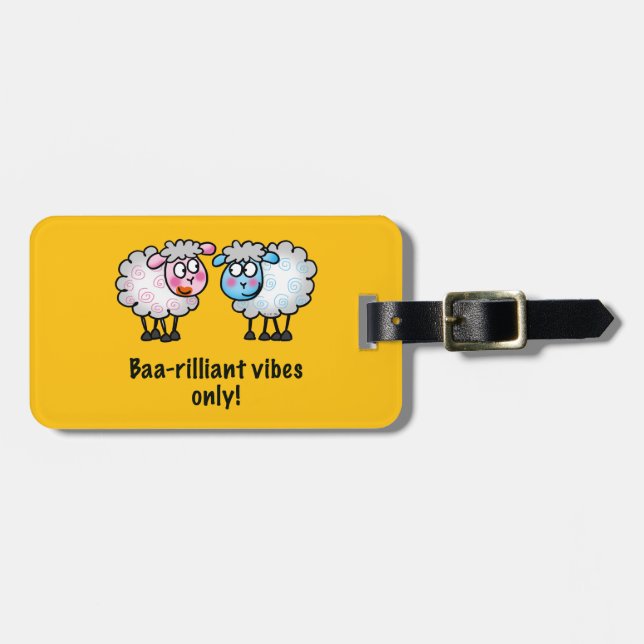 Baa-rilliant - Cute Cartoon Sheep Pair Bagagebricka (Horisontell Framsida)