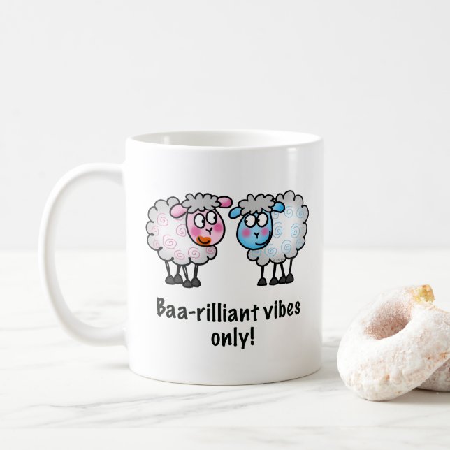 Baa-rilliant - Cute Cartoon Sheep Pair Kaffemugg (Med munk)