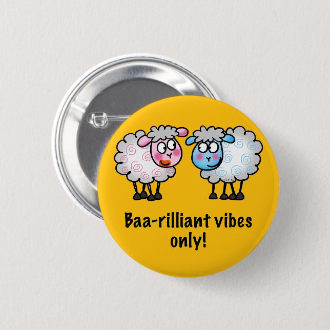 Baa-rilliant - Cute Cartoon Sheep Pair Knapp (Framsida & baksida)