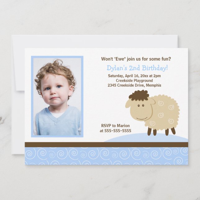 Baa Sheep Blue *PHOTO* Birthday 5x7 Inbjudningar (Framsida)