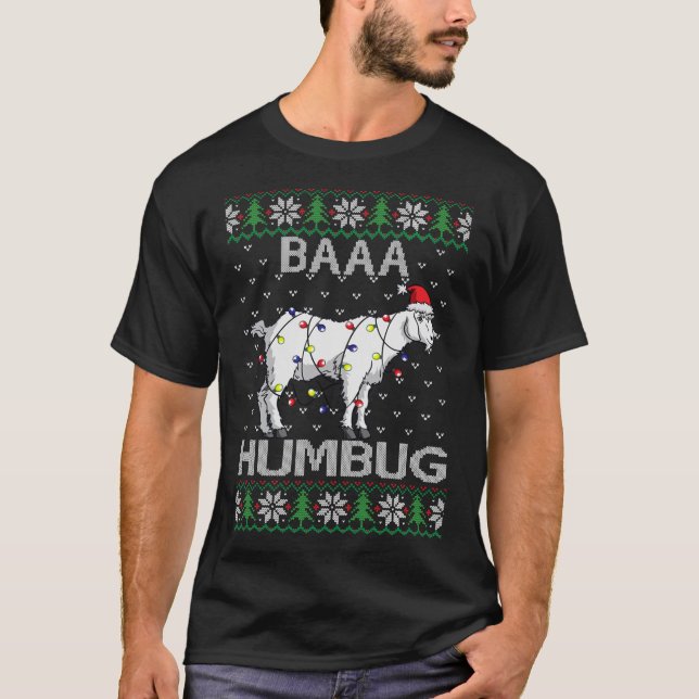 Baaa Humbug Goat Santa Hat jul Ljus Ugly S T Shirt (Framsida)