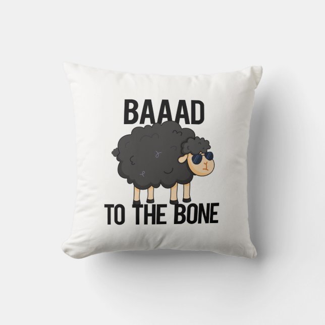 Baaad till Bone Funny Black Sheep Pun Kudde (Framsida)