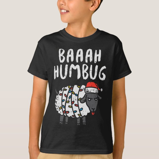 Baaah Humbug Sheep Julafton Ljus Roligt Anti God J T Shirt (Framsida)