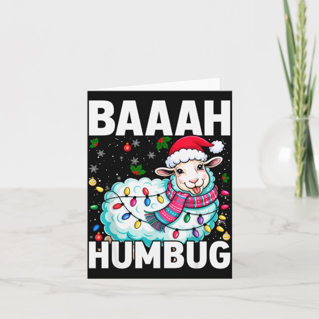 Baaah Humbug Sheep Xmas Lights Funny Anti Christma Kort (Framsida)