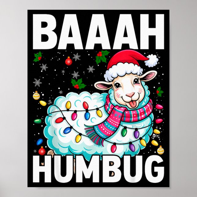 Baaah Humbug Sheep Xmas Lights Funny Anti Christma Poster (Framsidan)