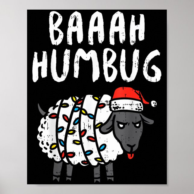 Baaah Humbug Sheep Xmas Lights Funny Anti Christma Poster (Framsidan)