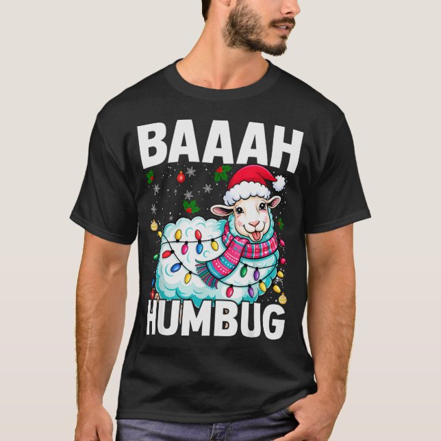 Baaah Humbug Sheep Xmas Lights Funny Anti Christma T Shirt (Framsida)
