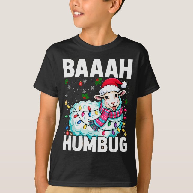 Baaah Humbug Sheep Xmas Lights Funny Anti Christma T Shirt (Framsida)