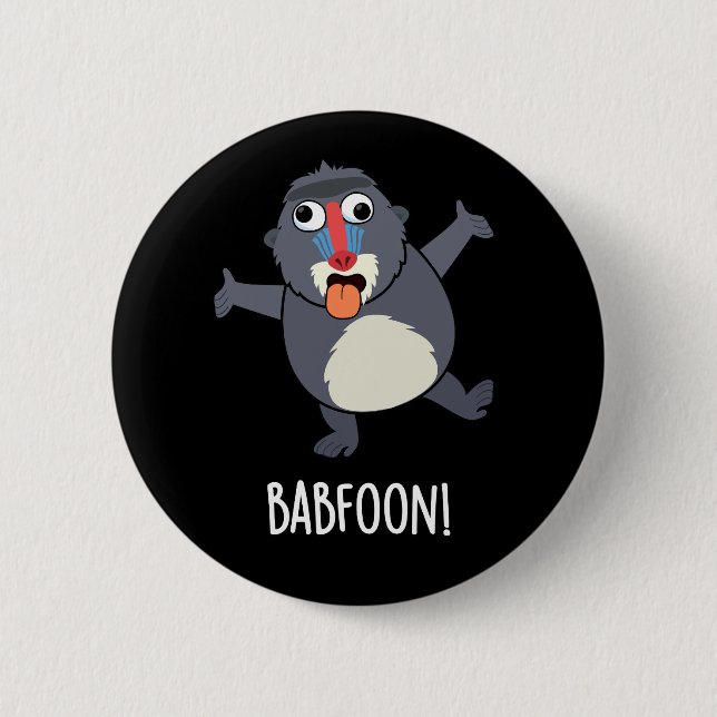 Bab-foon Funny Buffoon Baboon Pun Mörk BG Knapp (Framsida)