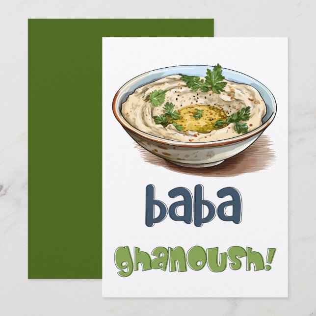 Baba Ganoush Eggplant ب ا ب ا غ ن و öppningsåret Inbjudningar (Fram/baksida)