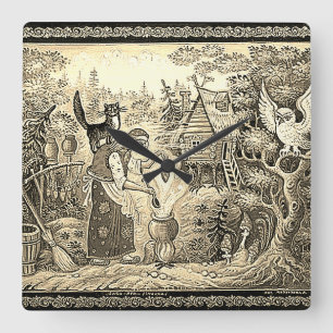 BABA JAGA RUSSIAN FOLKLORE SQUARE WALL CLOCK FYRKANTIG KLOCKA