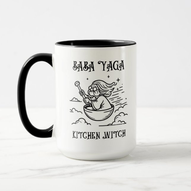 Baba Yaga Mugg. Babushka. Baba Yaga Kitchen Witch. Mugg (Vänster)